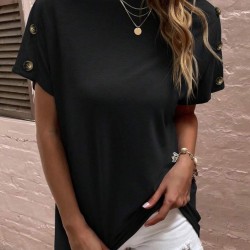 Kadın Tek Omuzu Açık Düğme Detaylı Salaş Viskon Bluz, 24269