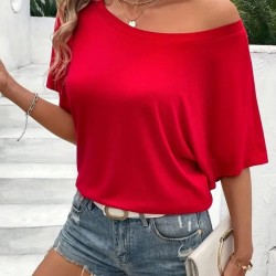 Kadın Tek Omuzu Açık Kısa Kollu Salaş Viskon Bluz, 24308