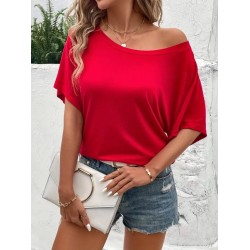 Women' S One-shoulder, Short-sleeved, Loose-fitting Viscose Blouse, 24308