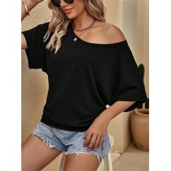 Women' S One-shoulder, Short-sleeved, Loose-fitting Viscose Blouse, 24306 Women' S One-shoulder, Short-sleeved, Loose-fitting Viscose Blouse, 24306