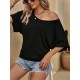 Kadın Tek Omuzu Açık Kısa Kollu Salaş Viskon Bluz, 24306
