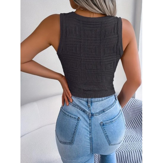 Kadın Askılı Bisiklet Yaka Güpüs Dekolteli Triko Crop Bluz, 24317