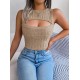 Kadın Askılı Bisiklet Yaka Güpüs Dekolteli Triko Crop Bluz, 24315 Kadın Askılı Bisiklet Yaka Güpüs Dekolteli Triko Crop Bluz, 24315