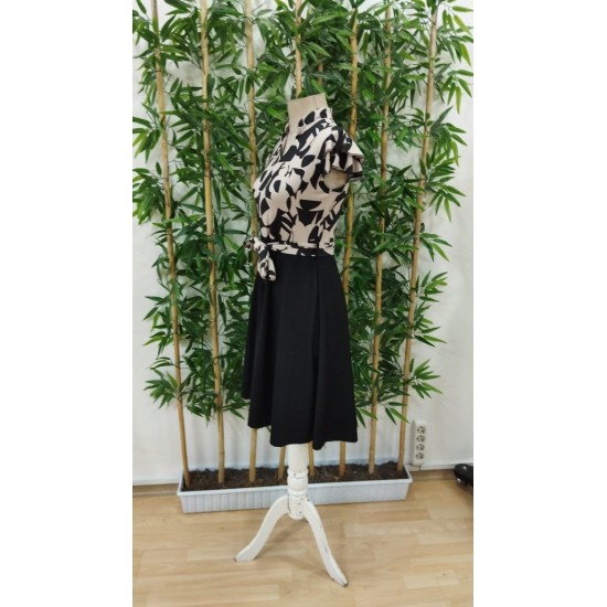 Kadın Kısa Kollu Kolu Fırfır Detay Mini Kuşaklı Kloş Krep Elbise, 24330 Kadın Kısa Kollu Kolu Fırfır Detay Mini Kuşaklı Kloş Krep Elbise, 24330