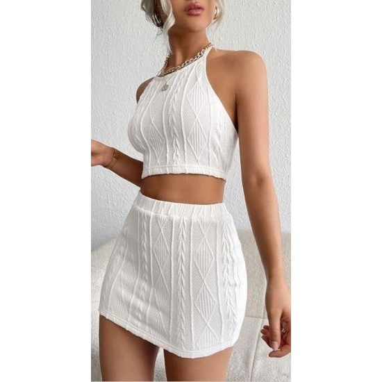 Kadın Sıfır Kol Crop Mini Etek Ikili Triko Takım , 24334 Kadın Sıfır Kol Crop Mini Etek Ikili Triko Takım , 24334