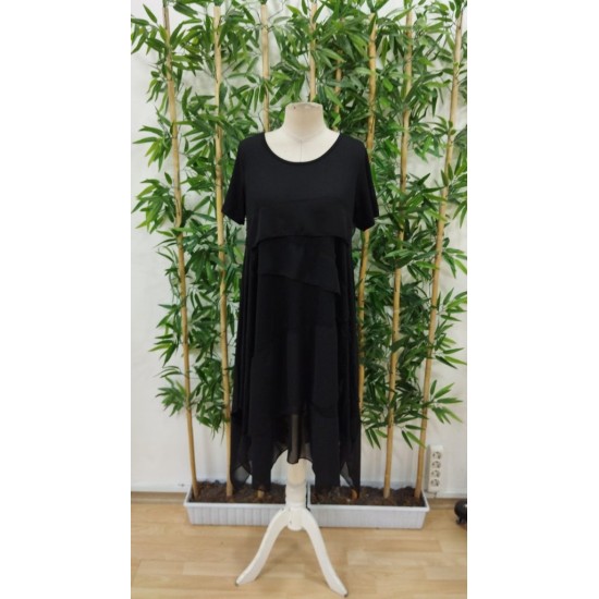 Kadın Kısa Kollu Yuvarlak Tüllü Asimetrik Detaylı Viskon Elbise, 24331