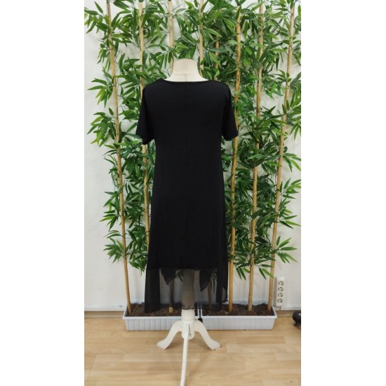 Kadın Kısa Kollu Yuvarlak Tüllü Asimetrik Detaylı Viskon Elbise, 24331