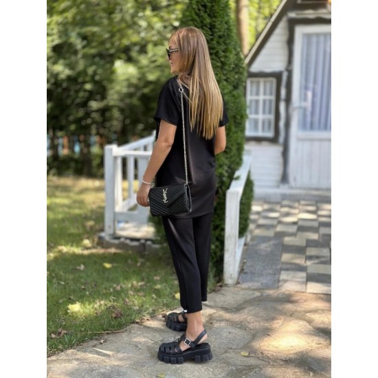 Kadın Kısa Kollu V Yakalı Iki Iplik Bluz Ve Pantolon Ikili Takım , 24344
