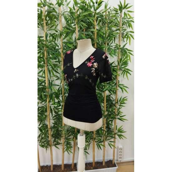 Women' S Short Sleeve Floral Embroidery V-neck Viscose Blouse , 24340 Women' S Short Sleeve Floral Embroidery V-neck Viscose Blouse , 24340