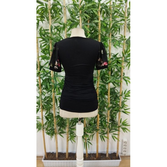 Women' S Short Sleeve Floral Embroidery V-neck Viscose Blouse , 24340 Women' S Short Sleeve Floral Embroidery V-neck Viscose Blouse , 24340