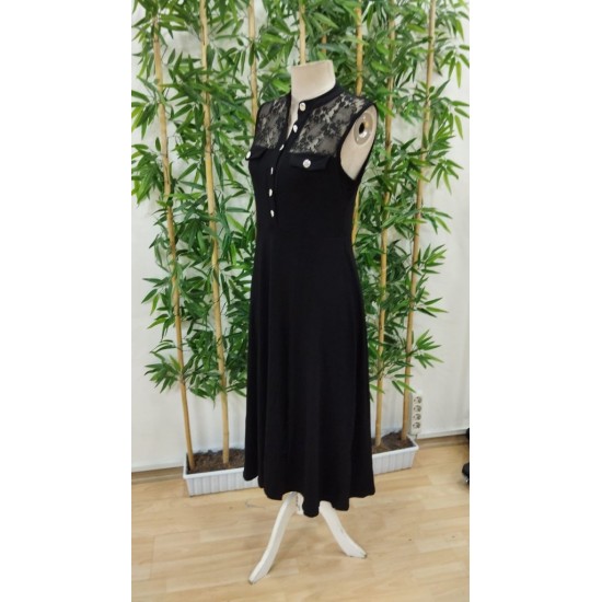 Women' S Sleeveless, Mandarin Collar, Front Buttoned, Lace Detailed, Slit Viscose Midi Dress , 24339 Women' S Sleeveless, Mandarin Collar, Front Buttoned, Lace Detailed, Slit Viscose Midi Dress , 24339