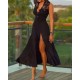 Women' S Sleeveless, Mandarin Collar, Front Buttoned, Lace Detailed, Slit Viscose Midi Dress , 24339 Women' S Sleeveless, Mandarin Collar, Front Buttoned, Lace Detailed, Slit Viscose Midi Dress , 24339