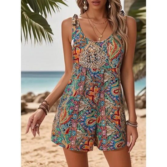 Women' S Patterned Wide-leg Single-breasted Jumpsuit With Shoulder Straps, 24336 Women' S Patterned Wide-leg Single-breasted Jumpsuit With Shoulder Straps, 24336