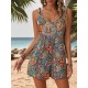 Women' S Patterned Wide-leg Single-breasted Jumpsuit With Shoulder Straps, 24336 Women' S Patterned Wide-leg Single-breasted Jumpsuit With Shoulder Straps, 24336