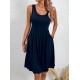 Women' S Strappy Round Neck Front Pleated Viscose Dress , 24347 Women' S Strappy Round Neck Front Pleated Viscose Dress , 24347