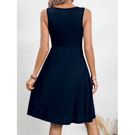 Women' S Strappy Round Neck Front Pleated Viscose Dress , 24347 Women' S Strappy Round Neck Front Pleated Viscose Dress , 24347