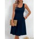 Women' S Strappy Round Neck Front Pleated Viscose Dress , 24347 Women' S Strappy Round Neck Front Pleated Viscose Dress , 24347