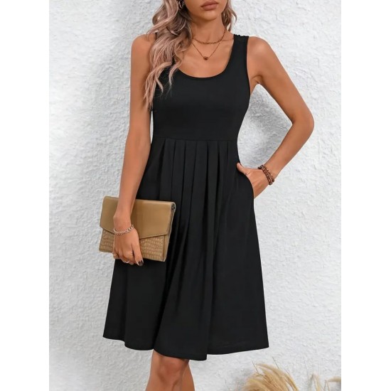 Women' S Strappy Round Neck Front Pleated Viscose Dress , 24345 Women' S Strappy Round Neck Front Pleated Viscose Dress , 24345