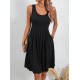 Women' S Strappy Round Neck Front Pleated Viscose Dress , 24345 Women' S Strappy Round Neck Front Pleated Viscose Dress , 24345