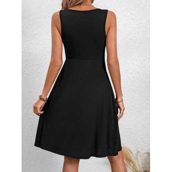 Women' S Strappy Round Neck Front Pleated Viscose Dress , 24345 Women' S Strappy Round Neck Front Pleated Viscose Dress , 24345