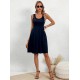 Women' S Strappy Round Neck Front Pleated Viscose Dress , 24345 Women' S Strappy Round Neck Front Pleated Viscose Dress , 24345