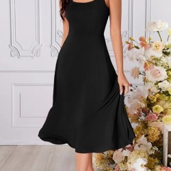 Kadın Askılı Kare Yaka Yırtmaçlı Midi Janjan Krep Elbise , 24367