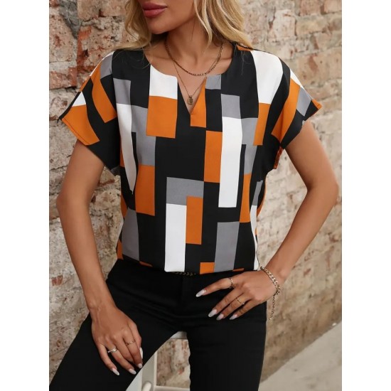 Kadın Kısa Kollu V Yakalı Yarasa Kollu Atlas Bluz, 24410