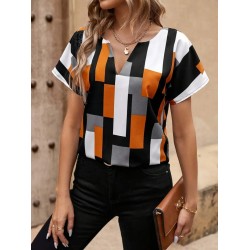 Kadın Kısa Kollu V Yakalı Yarasa Kollu Atlas Bluz, 24410 Kadın Kısa Kollu V Yakalı Yarasa Kollu Atlas Bluz, 24410