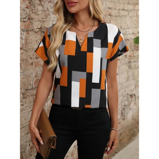 Kadın Kısa Kollu V Yakalı Yarasa Kollu Atlas Bluz, 24410