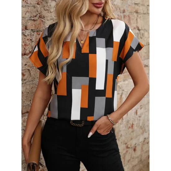 Kadın Kısa Kollu V Yakalı Yarasa Kollu Atlas Bluz, 24410