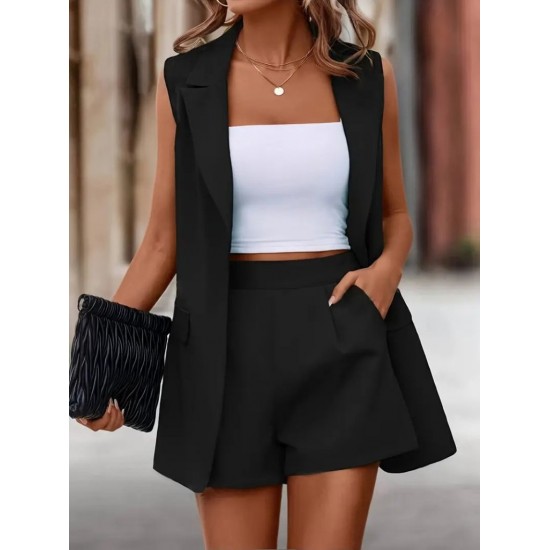 Kadın Sıfır Kol Tek Düğmeli Blazer Atlas Ceket Ve Short Ikili Takım , 24406 Kadın Sıfır Kol Tek Düğmeli Blazer Atlas Ceket Ve Short Ikili Takım , 24406