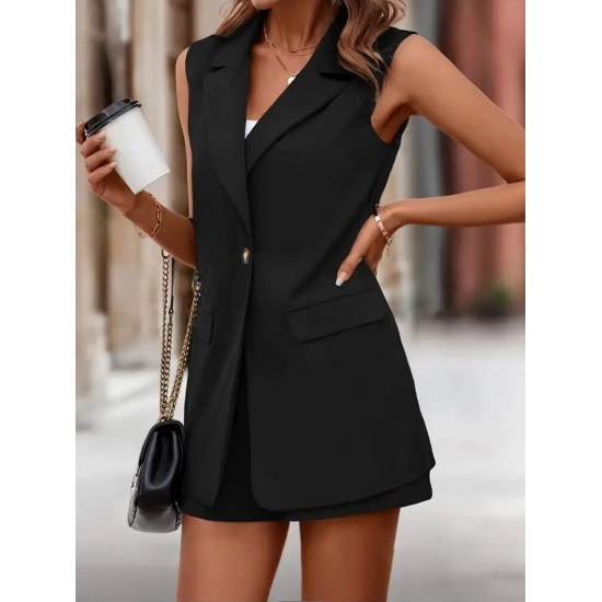 Kadın Sıfır Kol Tek Düğmeli Blazer Atlas Ceket Ve Short Ikili Takım , 24406 Kadın Sıfır Kol Tek Düğmeli Blazer Atlas Ceket Ve Short Ikili Takım , 24406