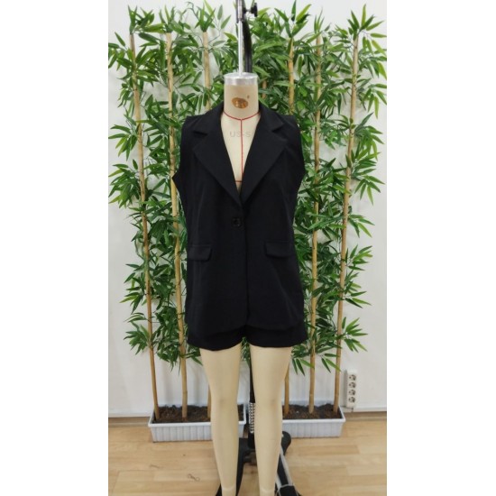 Kadın Sıfır Kol Tek Düğmeli Blazer Atlas Ceket Ve Short Ikili Takım , 24406 Kadın Sıfır Kol Tek Düğmeli Blazer Atlas Ceket Ve Short Ikili Takım , 24406