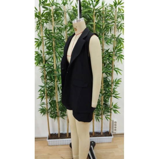 Kadın Sıfır Kol Tek Düğmeli Blazer Atlas Ceket Ve Short Ikili Takım , 24406 Kadın Sıfır Kol Tek Düğmeli Blazer Atlas Ceket Ve Short Ikili Takım , 24406