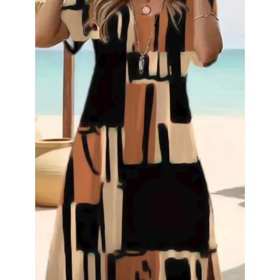 Kadın Kısa Kollu Bisiklet Yaka Süprem Elbise, 24419