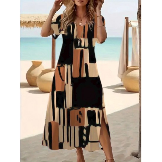 Kadın Kısa Kollu Bisiklet Yaka Süprem Elbise, 24419