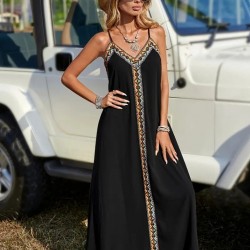 Kadın Askılı V Yakalı Etnik şerit Detaylı Uzun Viskon Elbise , 24438 Kadın Askılı V Yakalı Etnik şerit Detaylı Uzun Viskon Elbise , 24438