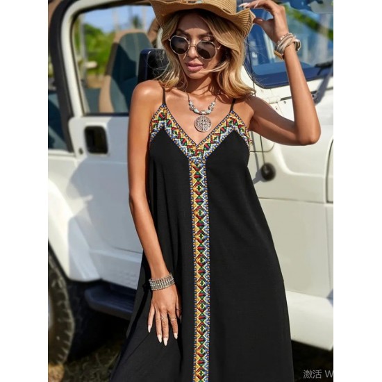 Kadın Askılı V Yakalı Etnik şerit Detaylı Uzun Viskon Elbise , 24438 Kadın Askılı V Yakalı Etnik şerit Detaylı Uzun Viskon Elbise , 24438