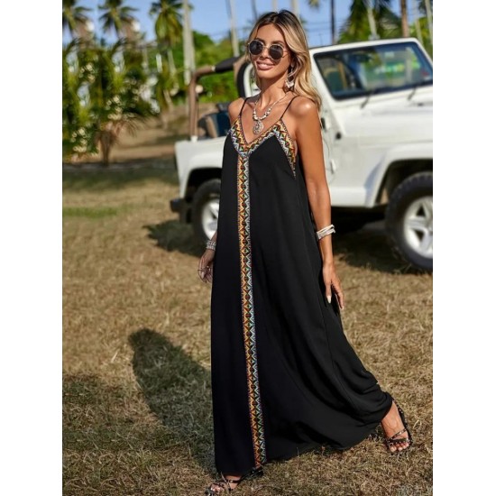 Kadın Askılı V Yakalı Etnik şerit Detaylı Uzun Viskon Elbise , 24438 Kadın Askılı V Yakalı Etnik şerit Detaylı Uzun Viskon Elbise , 24438