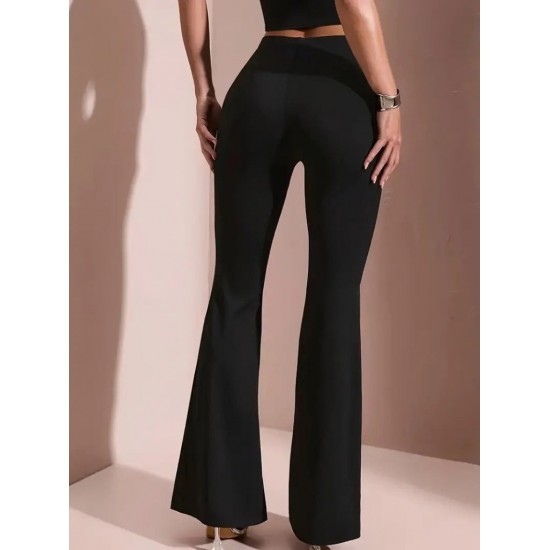 Kadın Yüksek Bel Tokalı Ispanyol Paçalı Dalgıç Pantolon , 24464