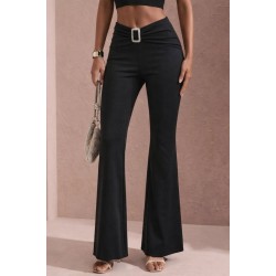 Kadın Yüksek Bel Tokalı Ispanyol Paçalı Dalgıç Pantolon , 24464