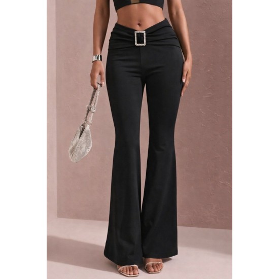 Kadın Yüksek Bel Tokalı Ispanyol Paçalı Dalgıç Pantolon , 24464