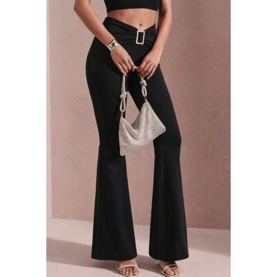 Kadın Yüksek Bel Tokalı Ispanyol Paçalı Dalgıç Pantolon , 24464