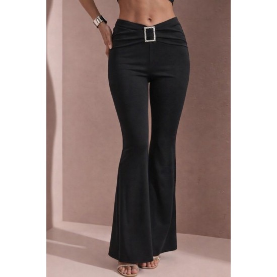 Kadın Yüksek Bel Tokalı Ispanyol Paçalı Dalgıç Pantolon , 24464