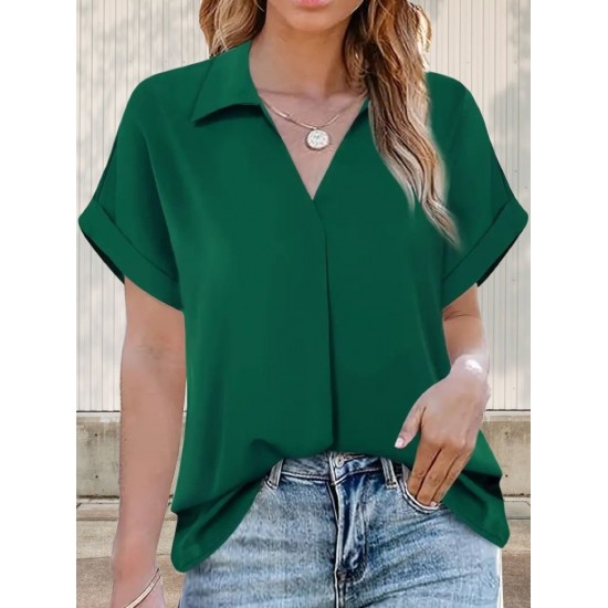 Kadın Kısa Kollu Yakalı Uzun Sandy Bluz, 24459