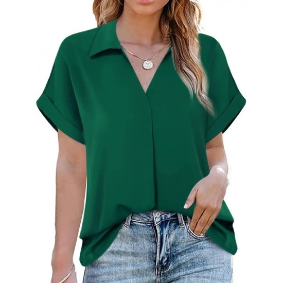 Kadın Kısa Kollu Yakalı Uzun Sandy Bluz, 24459