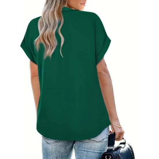 Kadın Kısa Kollu Yakalı Uzun Sandy Bluz, 24459