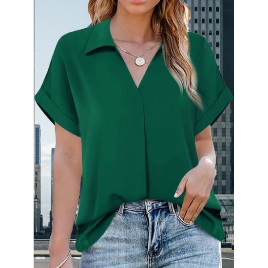 Kadın Kısa Kollu Yakalı Uzun Sandy Bluz, 24459