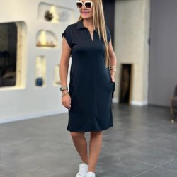 Kadın Kısa Kollu Yakalı Viskon Iki Iplik Elbise , 24453 Kadın Kısa Kollu Yakalı Viskon Iki Iplik Elbise , 24453