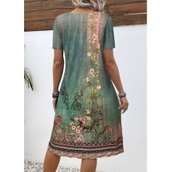 Kadın Kısa Kollu V Yakalı Desenli Süprem Elbise, 24531